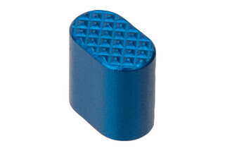 Guntec USA AR-15 Extended Mag Button in blue features a textured surface and 6061-T6 construction